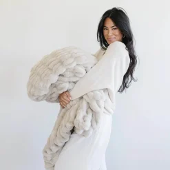 Double Ruched Faux Fur Throw