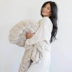 Double Ruched Faux Fur Throw