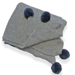 Knit Baby Blanket with Pompoms