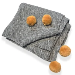 Knit Baby Blanket with Pompoms